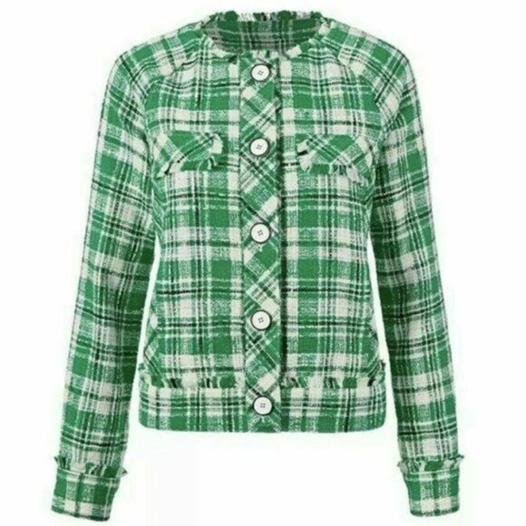 Cabi Women's Sophia Green Plaid Tweed Button Up Library Jacket Style #5653 - Picture 2 of 13